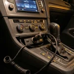 Toma de mechero de 12V en la consola central del automóvil con adaptador de cable conectado