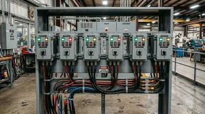 Armario eléctrico industrial con arrancadores de motores trifásicos cableados